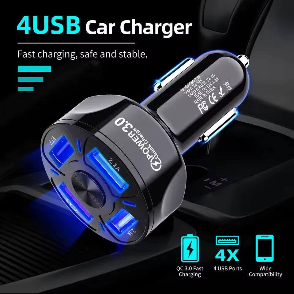 Incarcator Auto 4 Porturi USB, Quick Charge 3.0