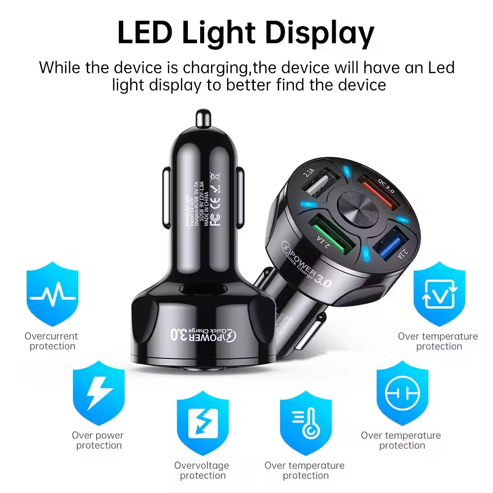 Incarcator Auto 4 Porturi USB - SpeedVolt Quad, Ultra-Rapid cu Tehnologie Quick Charge 3.0