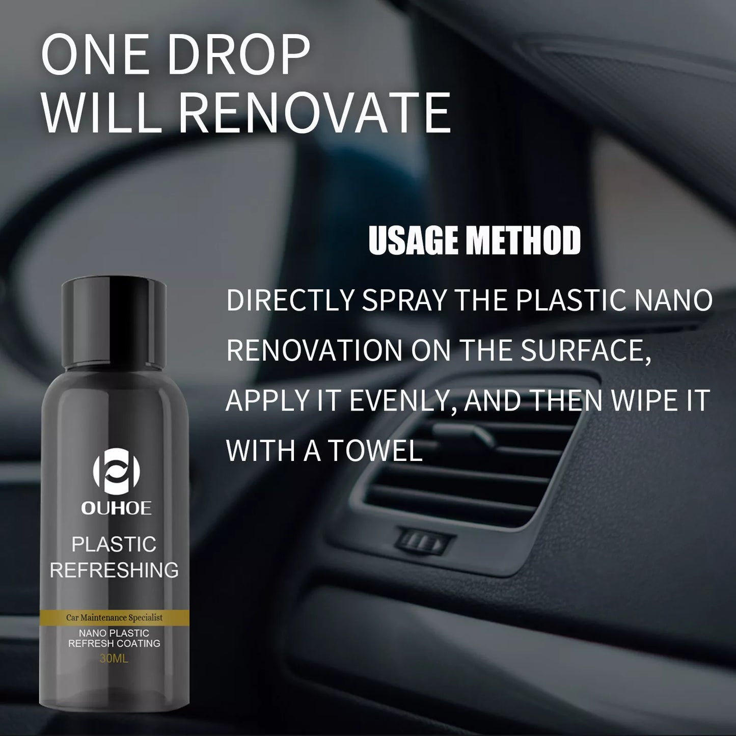 Kit Auto pentru Curatare si Restaurare Plastic, Cauciuc si Piele, OUHOE Plastic Refreshing, 50ml